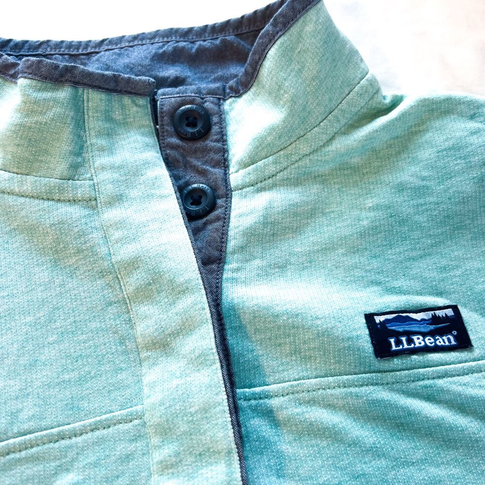 L.L.Bean Soft Cotton Rugby Henley Style Pullover Sweater Beach Glass Heather M - Picture 5 of 10
